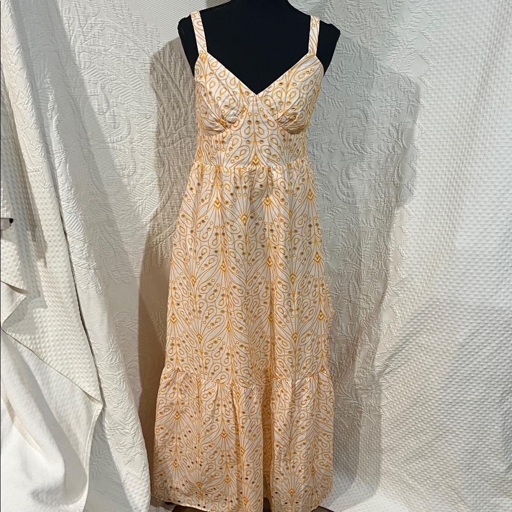 LOFT White Maxi Dress with Yellow Paisley Print